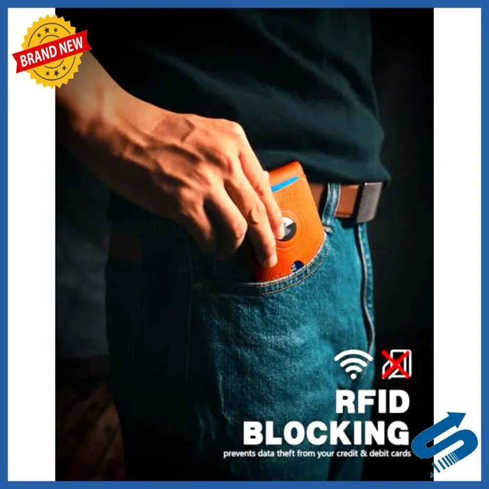 Slim RFID Leather Wallet with AirTag Holder & Money Clip
